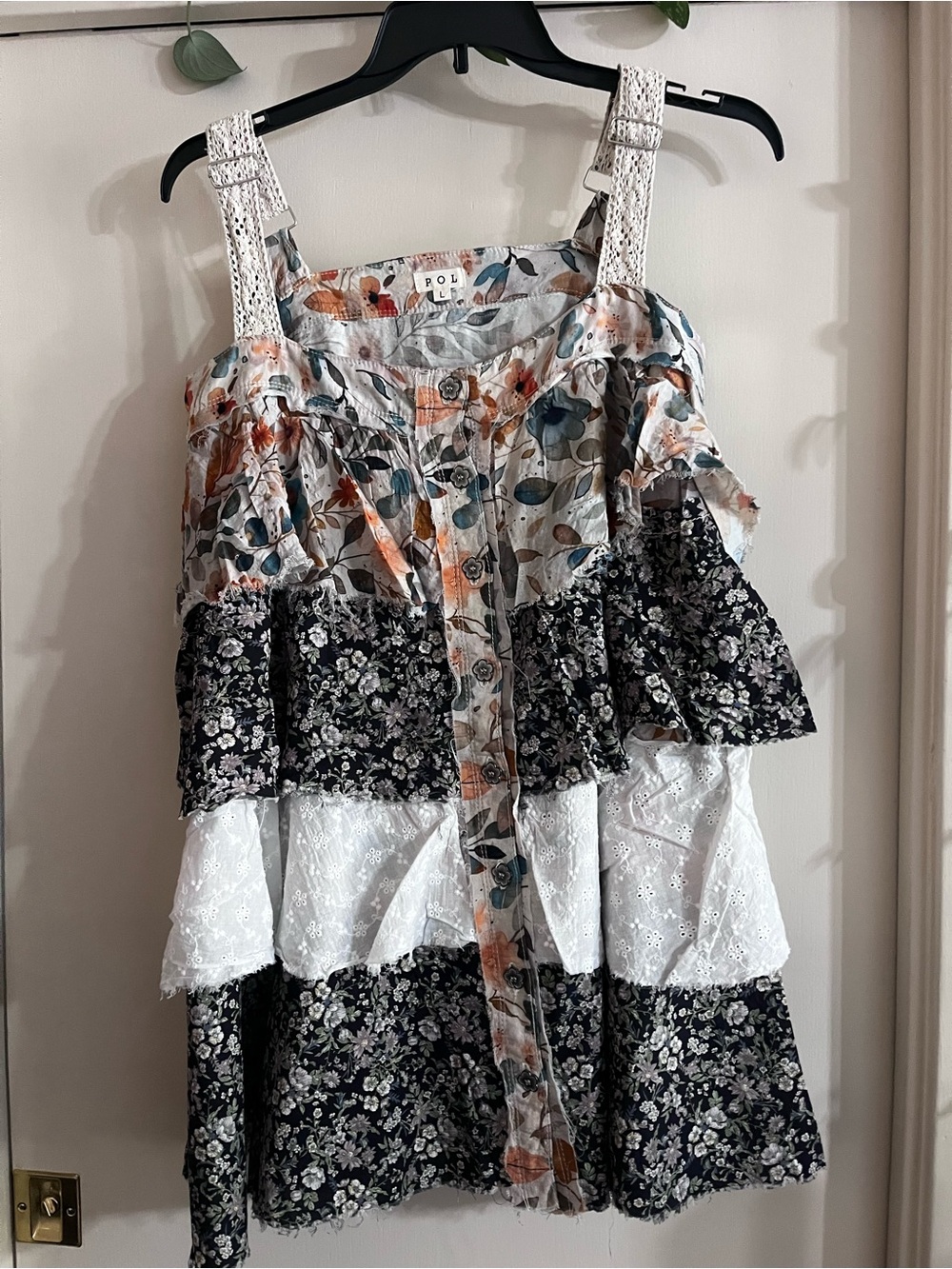 POL Secret Garden Whimsy Patchwork Mini Dress Sand/Black Floral
